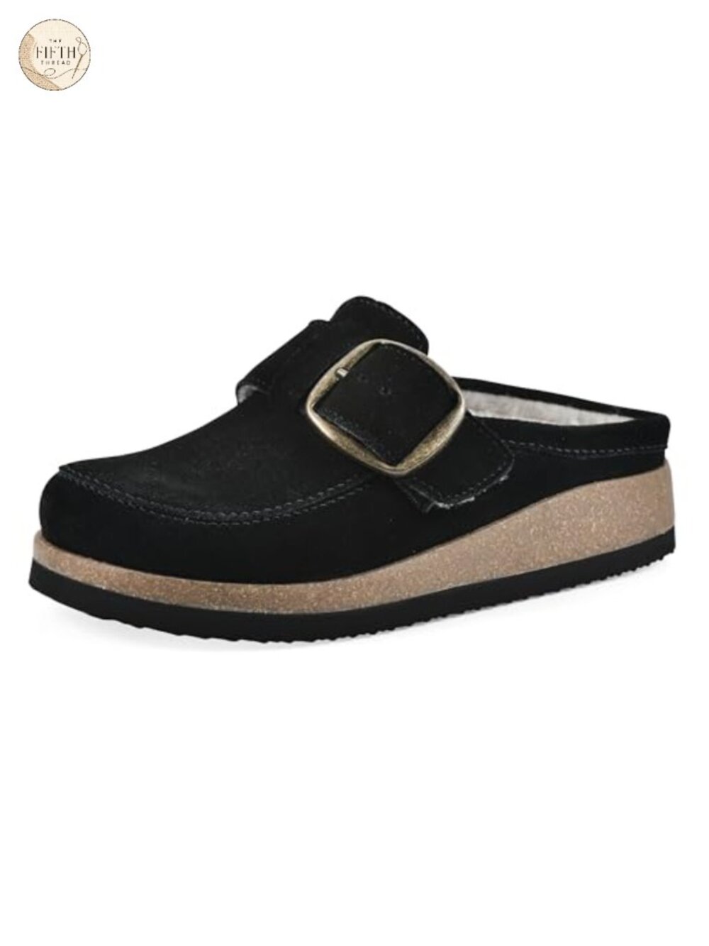 Leather Mule with Faux Fur Lining and Oversize Buckle
